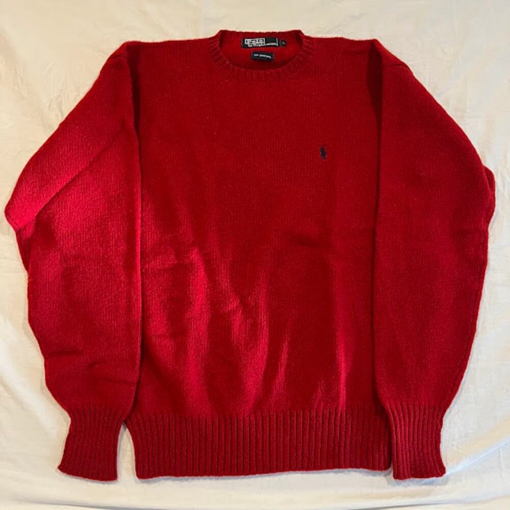 VTG Polo Ralph Lauren Sweater Red Crewneck Lambswool Mens Size L NWOT Preppy